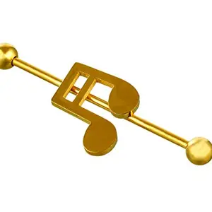 Gadgetsden Industrial Scaffold Bar Clef Music Note 38mm 316L Surgical Steel Gold Color Ear Barbell Piercing
