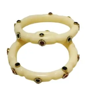 Ivory Color Rajasthani Rajputi Handcrafted Bracelet/Bangle Set for Wedding, Marriage, Anniversary and Engagement. (2.8)
