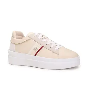 Tommy Hilfiger Leather Solid Beige Women Flat Sneakers (F23HWFW246) Size- 37