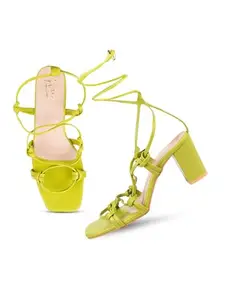 JM LOOKS Fashion Lace-Up High-Top Block Heel For Women & Girls GD-101-Green-38-X