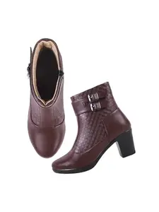TRYME Attractive Ankle Length Block Heel Boots Comfortable Trendy Zipper Boots for Womens & Girls