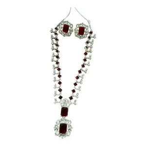 Beautiful maroon with white studded gems necklace set suitable for wedding and occasion