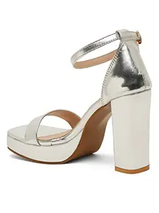 Bruno Manetti Women's Silver Slipon Back Strap Square Toe Comfort Heel Sandals