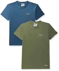 Charged Energy-004 Interlock Knit Hexagon Emboss Round Neck Sports T-Shirt Teal Size Small And Charged Pulse-006 Checker Knitt Round Neck Sports T-Shirt Olive Size Small