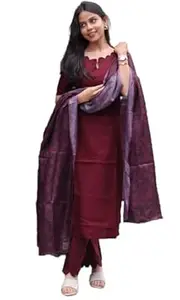 Sun Fashion And Lifestyle Kurta Sets for Woman | Kurti Set | Women's 3 Piece Kurta Pant Dupatta Set | Silk Blend Kurta Woman | Elegant Suit for Women | Dupatta (BZKPD53_Maroon)