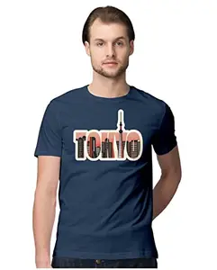ALLEN BLACK Men's Regular Fit T-Shirt Tokyo City Skyline 100% Cotton T-Shirt Navy Blue_TOKYOSKCIS-Navy Blue S Men Round_