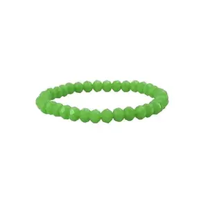HI-TECH Traders Crystal Glass Beaded Stretch Bracelet, Green, Faceted Round Beads