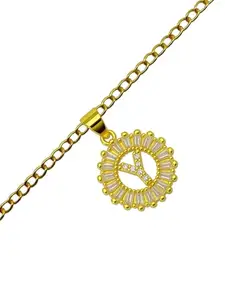 Digital Dress Room X Letter American Diamond Round Pendant Name Rakhi Lumba Gold Plated Adjustable Bracelet for Raksha Bandhan | Rakhee Celebration Bracelet Online for Bhaiya, Bhabhi, Brother, Sister In law