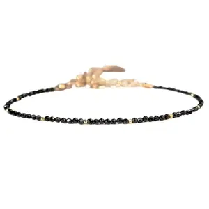 LKBEADS Black Obsidian Bracelet with Gold Plated Clasp – 2mm Round Beads – Faceted Cut – 7 inch adjustable – Healing, Fashion, Gift, Spiritual, Yoga|LK_STACK_01037