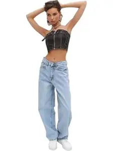 KOTTY Women’s Relaxed Fit Wide Leg Denim Jeans Stylish High Waist Casual Look