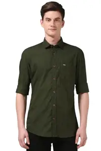 Peter England Men's Slim Fit Shirt (PJSFASLP767875_Green