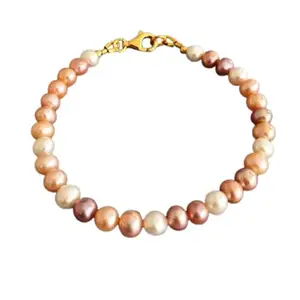 Gems_Hub Gold Plated Bracelet with Multicolor Smooth Cultured Freshwater Pearl Beads – Round 8mm – For Men & Women|FIZA_LINK_02329