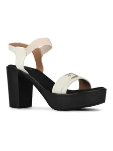 Inc.5 Womens Cream Party Wear Solid Round Toe Block Heel Sandals