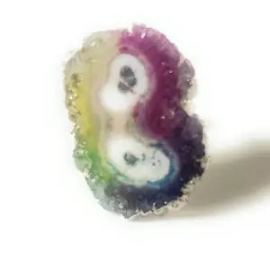 Rainbow Agate Geode Crystal Slice Adjustable Ring, Natural Stone, Multi-Coloured