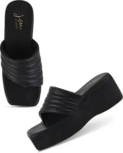 JM LOOKS Fashion Casual Platform Wedges Heels Sandals With Comfortable Sole For Womens & Girls SS-4-Black-37-X