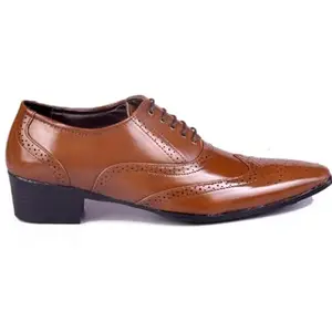 Baxxico Men's Heel Height Increasing Tan Formal lace-Up Full Brogue Shoes- 5 UK