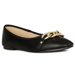 Bata Gold Trim Ballerina Women Casual Ballerina in Black