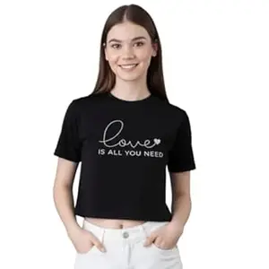 NAVRAAH Women Cotton Crop Top | Printed | Love | Regular Fit | Round Neck | Half Sleeve | Soft Breathable Cotton Casual & Everyday Wear Top