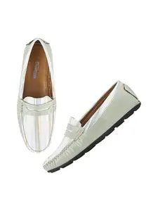 Shoetopia Upper Strip Detailed Green Loafers for Women & Girls /EU41