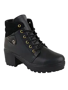 Shoetopia Womens/Girls Black Latest Collection High Top Heeled Classic Boots