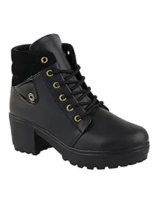 Shoetopia Womens/Girls Black Latest Collection High Top Heeled Classic Boots-EU38