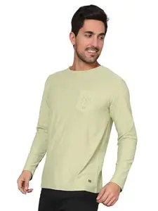 BEYOUNG Yellow-Green Patch Pocket Full Sleeve T-Shirt for Men