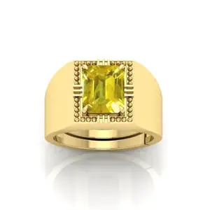 RRVGEM Yellow Sapphire Ring 14.25 Carat Yellow Sapphire Pukhraj Gemstone Gold Plated Ring Adjustable Ring Size 16-22 for Men and Women