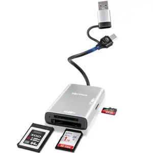 Verilux® SD Card Reader, 3 in 1 High Speed USB3.2 10Gbps XQD Memory Card Reader Plug and Play USB-A/USB-C OTG SD/TF Card Reader for Windows/Mac/Linux/Android, for iPhone, Laptops, Tablets, Smartphones