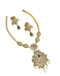 Women's Jewelery set for GoldPlated Necklace and Earings with Impon Peacock Design Choker set festive Collections