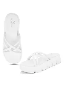 XE Looks Women's White Platform Slippers | Slip-On Sandals with Stylish Cross Strap | Soft Cushioning & Anti-Skid Sole | Lightweight, Trendy & Stylish Design Slippers For Girls & Women UK-6