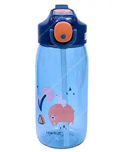 Toyshine Gripper Tritan Kids Water Bottle With Straw - Spill Proof Straw Valve, Pop Button, BPA Free Water Bottle for Kids School - Featuring Soft Handle Grip - Children's Drinkware - 550 ML - Blue