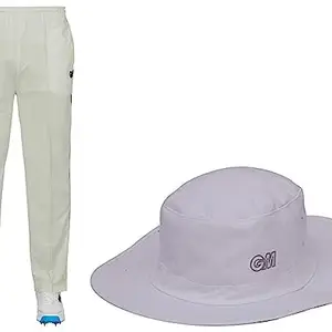 GM 7130 Athletic Cricket Trouser Size-Large (White, Navy) 1600660 Panama Cricket Hat (White, Medium)