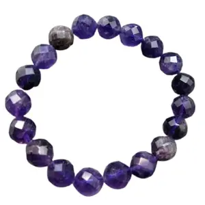 Lady Works natural amethyst 10mm round shape faceted cut beads stretchable bracelet for men & women. unisex 8 inch stretchable bracelet for healing, meditation, prosperity, gift & luck|LW_BRST_09898_8.0