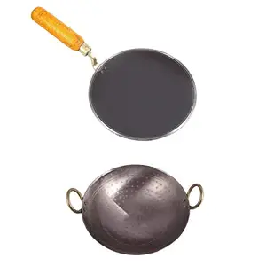 KITCHEN SHOPEE Traditional Iron 8 inch, 1.5 Liters Fry Pan & 11 inch, 2.5 Liters Capacity Deep Kadhai Cookware Set