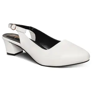 Looper Women's Pointed Toe Block Heel Pumps for Office, Party and Formal Occasions White