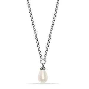 LeCalla 925 Sterling Silver BIS Hallmarked Oval Pearl Pendant Necklace for Women and Girls