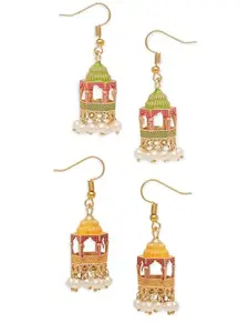 OOMPH Jewellery Combo of 2 Meenakari Small Jhumka Earrings - Green & Yellow Palki Design For Women & Girls Stylish Latest (G-EHC206+Y-EHC206_Z)- For Women & Girls Stylish Latest