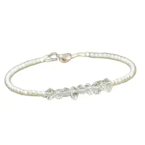 RRJEWELZ Herkimer Diamond & Pearl bracelet for men & women - 2-5mm Rondelle & Fancy Faceted & Smooth beads - 7 Inch with Silver plated clasp – Healing, Fashion, Gift, Spiritual, Yoga|LCBR_RR_07827