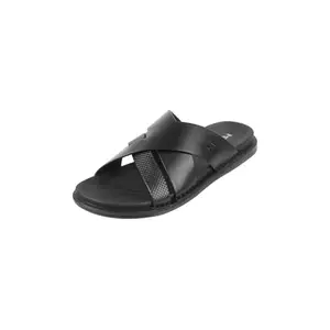 Metro Men Black Faux Leather Slip-on Comfort Chappal UK/11 EU/45 (16-546)