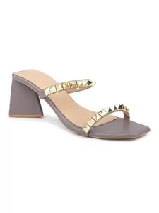 Inc.5 Women Mauve & Gold-Toned Studded Block Heels