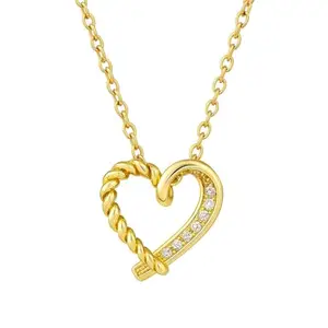 Heart-Shaped Gold Plated Pendant Necklace with Cubic Zirconia, Anti-Tarnish