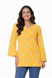 Women's Rayon Floral Printed V Neck Tunic Top Full Sleeve