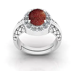 SIDHARTH GEMS Natural 13.00 Ratti 12.00 Carat Sunstone Sunsitara Silver Plated Ring Panchdhatu Adjustable Ring for Men and Women
