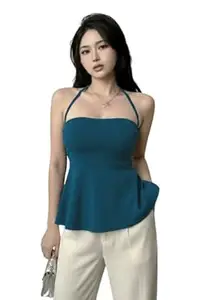 TIVANTE Women's Halter Neck Peplum Top, Sleeveless Backless Fitted Top