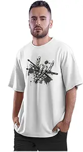 Oversized T-Shirt Drummer Skeleton Hands - Drumsticks Men's Women's Unise 100% Cotton White; _DUSKELUNIQ-White L Oversized_bz