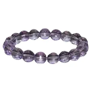 Lady Works natural amethyst 10mm round shape smooth cut beads stretchable bracelet for men & women. unisex 8 inch stretchable bracelet for healing, meditation, prosperity, gift & luck|LW_BRST_09896_8.0