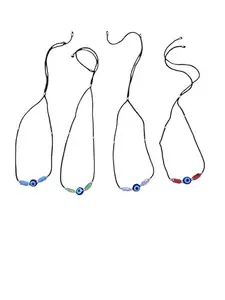 Evil Eye Beaded Anklet/Bracelet, Black Cord with Blue Glass Evil Eye, Bead, Handcrafted Design pack of 4 pcs, random colour