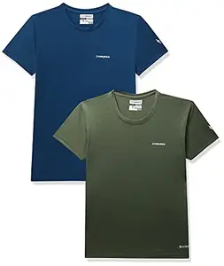 Charged Endure-003 Chameleon Spandex Knit Round Neck Sports T-Shirt Teal Size Small And Charged Play-005 Interlock Knit Geomatric Emboss Round Neck Sports T-Shirt Grape-Green Size Small
