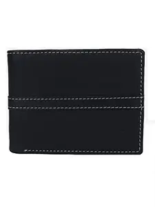 LEISURES Black Genuine Leather Premium Two Fold Wallet (3 Card Slots)