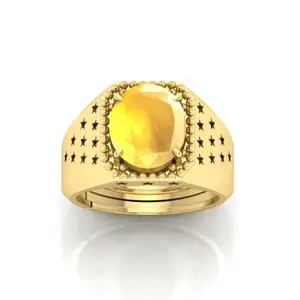 RRVGEM 6.25 Ratti 5.00 Carat Yellow Sapphire Pukhraj Gemstone Gold Plated Ring Adjustable Ring Size 16-22 for Men and Women